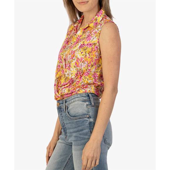 NEW KUT FROM THE KLOTH renata front twist top in pink/yolk - Picture 2 of 3